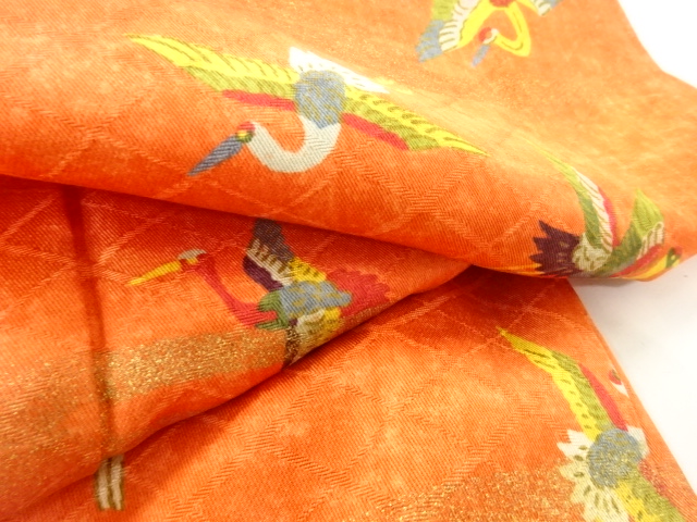  金彩　霞に鶴模様　小紋着物